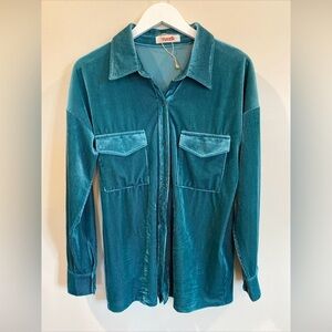 Mazik Corduroy Shimmery Green Button Down Top Womens Small Pockets